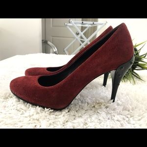 Tod’s Round Toe Suede High Heels, Dark Red, Wine